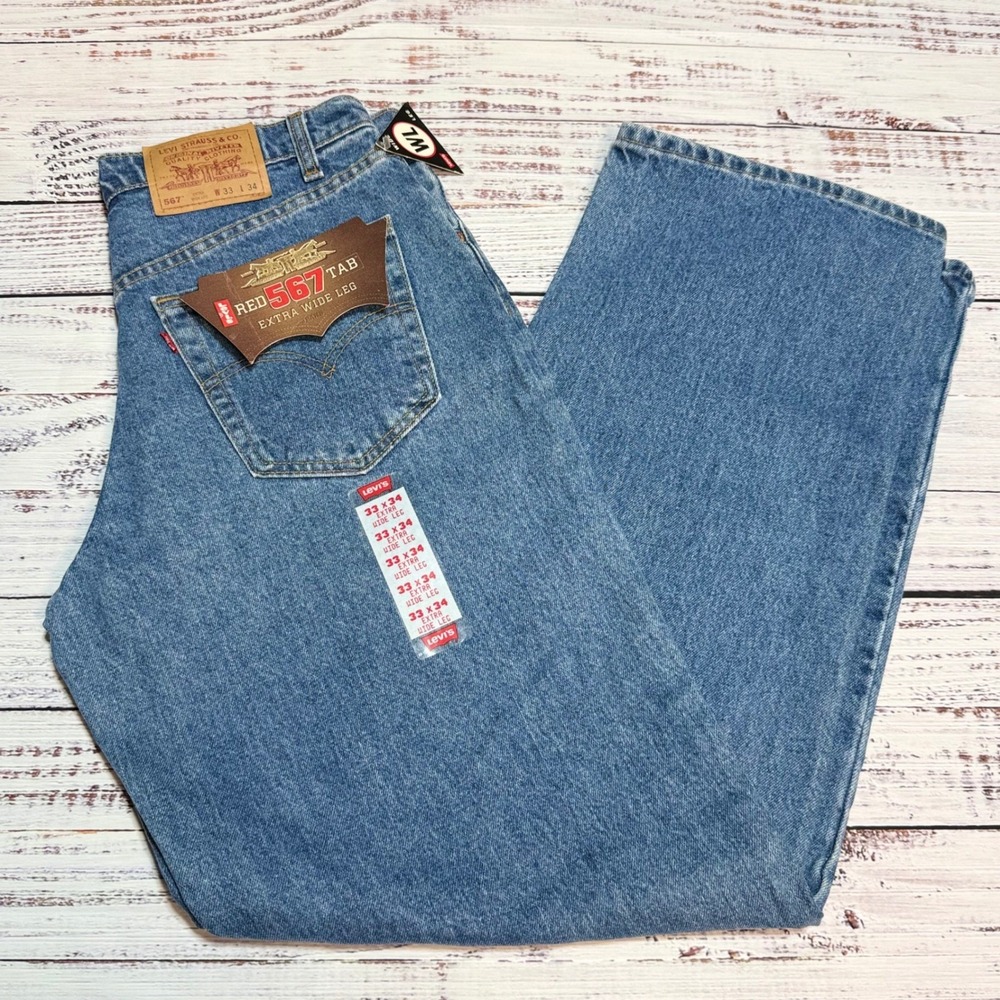Levi's 567 Extra Wide Leg Jeans 33x34 Vtg 90's Baggy Loose Fit Medium Wash Blue